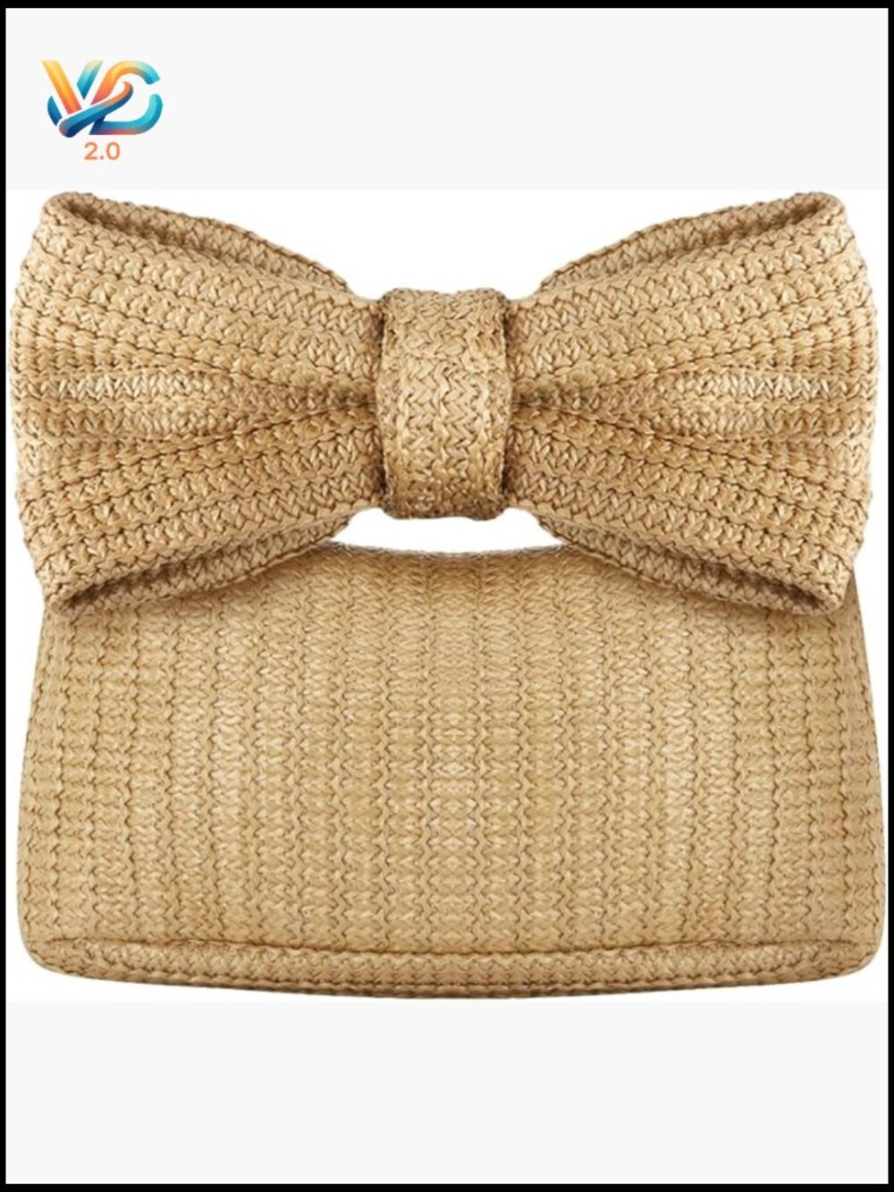Woven Wicker Clutch Handbag Summer Beach Tote Straw Purse Bow Decoration